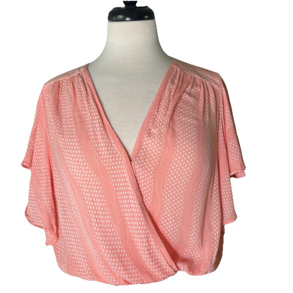 Anthropologie Maeve Small Pink/ Peach Dot Supplice Crop Ruffle Shirt Blouse- EUC